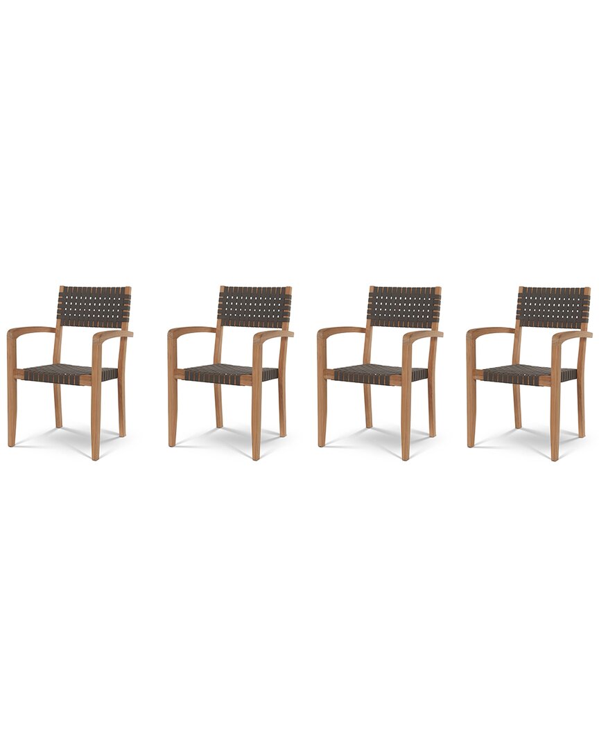 Curated Maison Eliane Teak Outdoor Club Chair With Sunbrella Navy Cushion In Brown