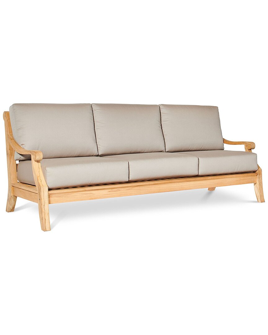 Curated Maison Adrien 87.25 Inch Teak Deep Seating Outdoor Sofa With Sunbrella  Antique Beige Cushio In Brown