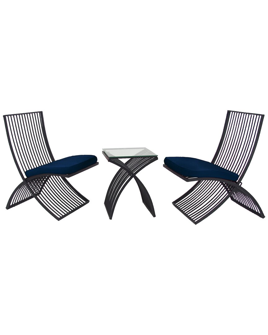 Peyton Lane Set Of 3 Eclectic Geometric Black Metal Outdoor Seating Set