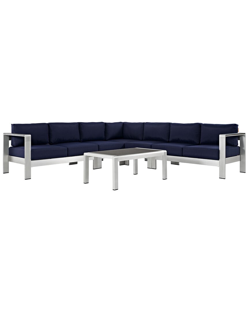 Modway Shore 6-piece Outdoor Patio Sectional Sofa Set In Silver