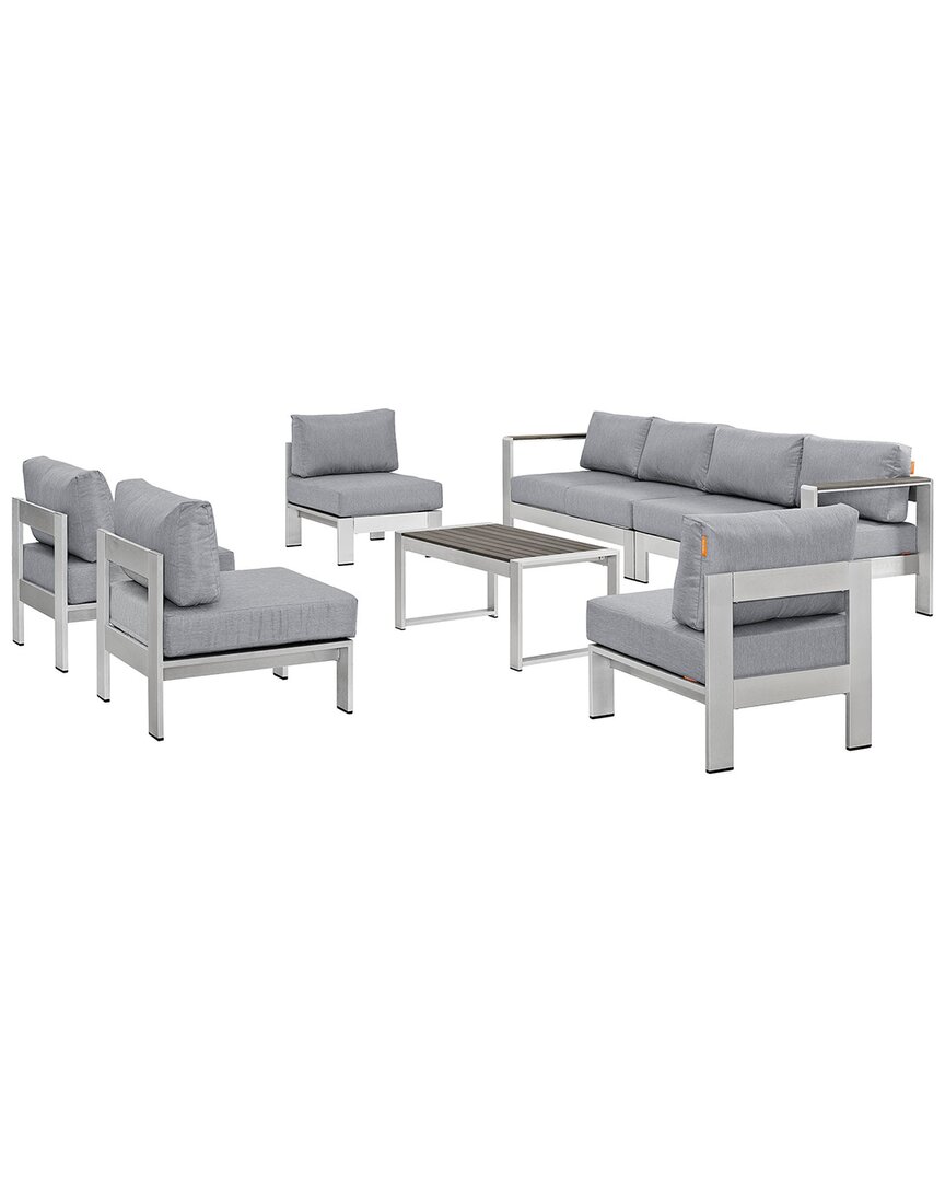 Modway Shore 7-piece Outdoor Patio Sectional Sofa Set In Silver
