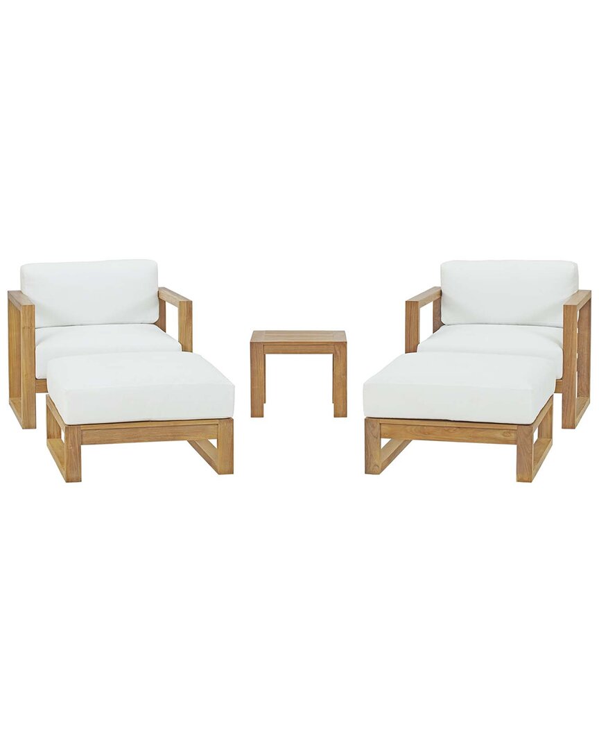 Modway Upland 5pc Teak Outdoor Patio Set In White