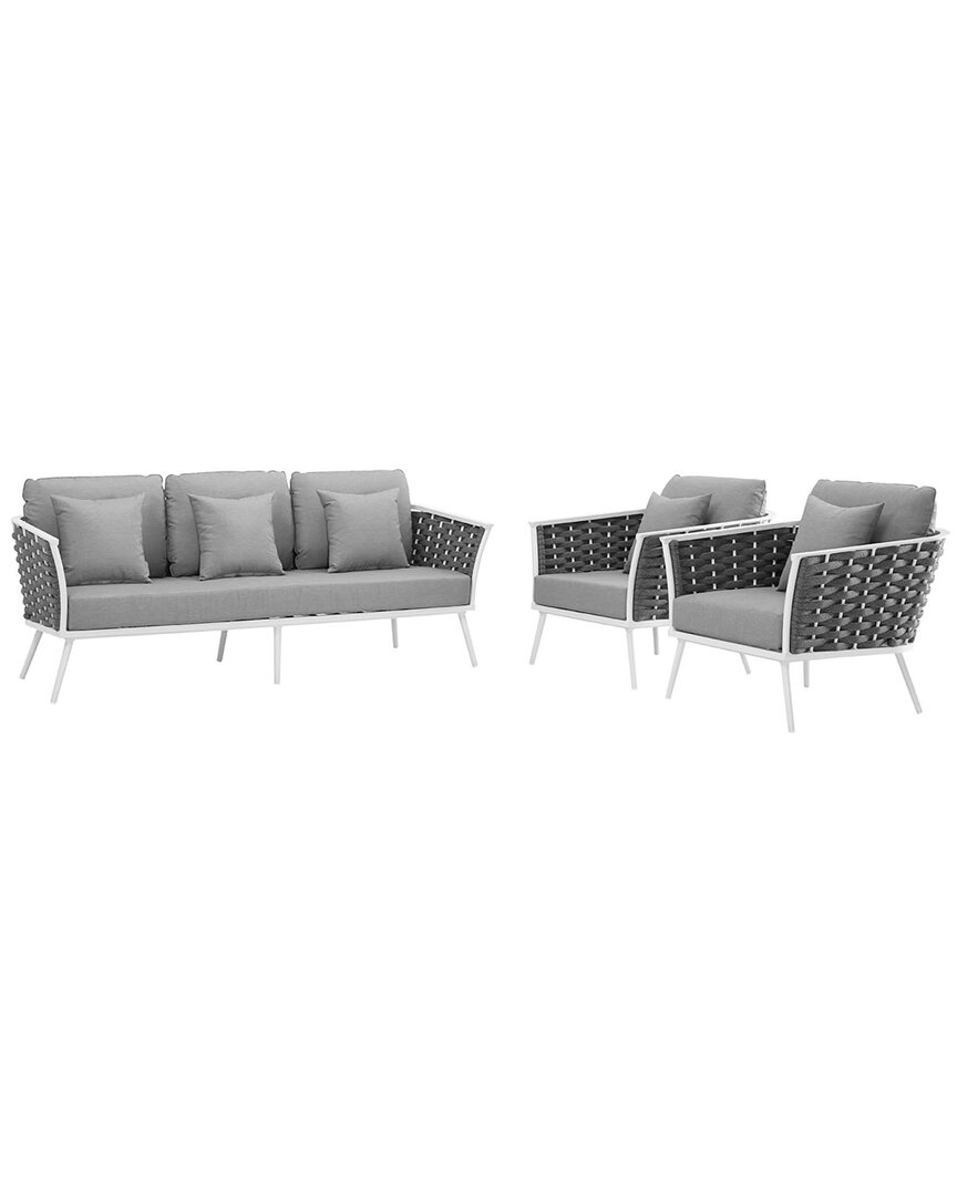 Modway Stance 3-piece Outdoor Patio Sectional Sofa Set In White