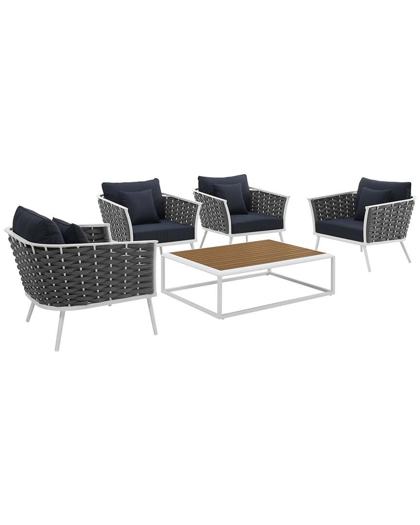 Modway Stance 5-piece Outdoor Patio Sectional Sofa Set In White
