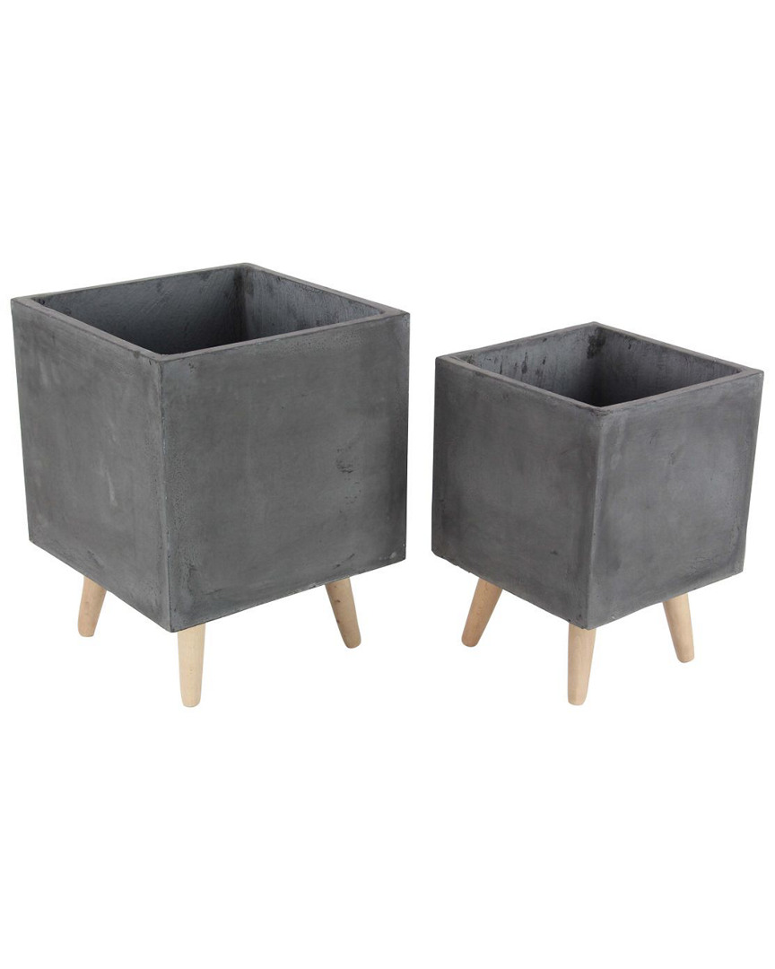 Peyton Lane Set Of 2 Contemporary Fiber Clay Wood Planters
