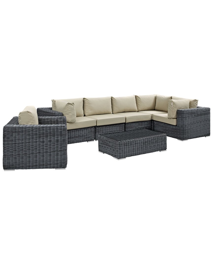 Modway Summon 7-piece Outdoor Patio Sunbrella Sectional Set In Beige