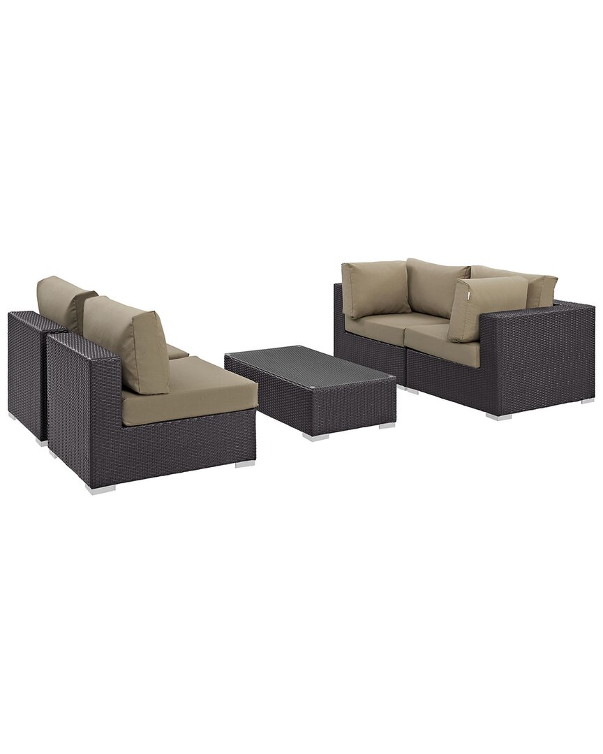Modway Convene 5-piece Outdoor Patio Sectional Set In Brown
