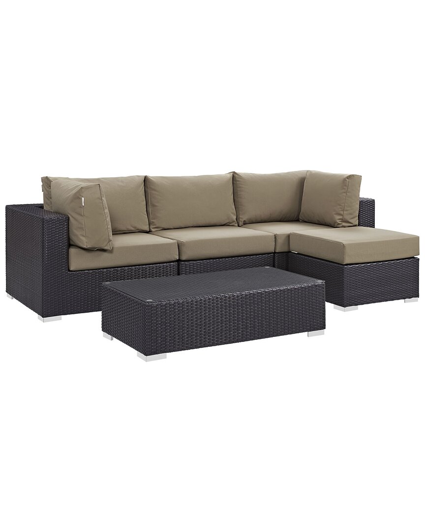Modway Convene 5-piece Outdoor Patio Sectional Set In Brown