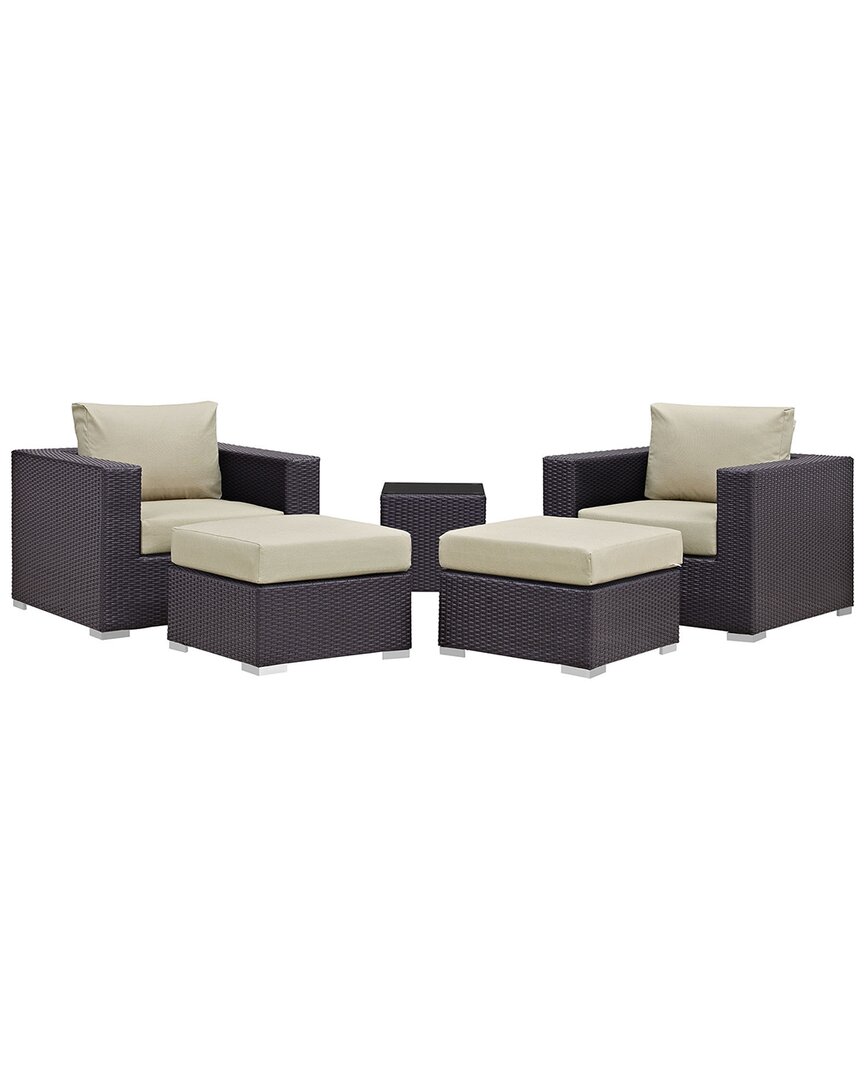 Modway Convene 5-piece Outdoor Patio Sectional Set In Brown