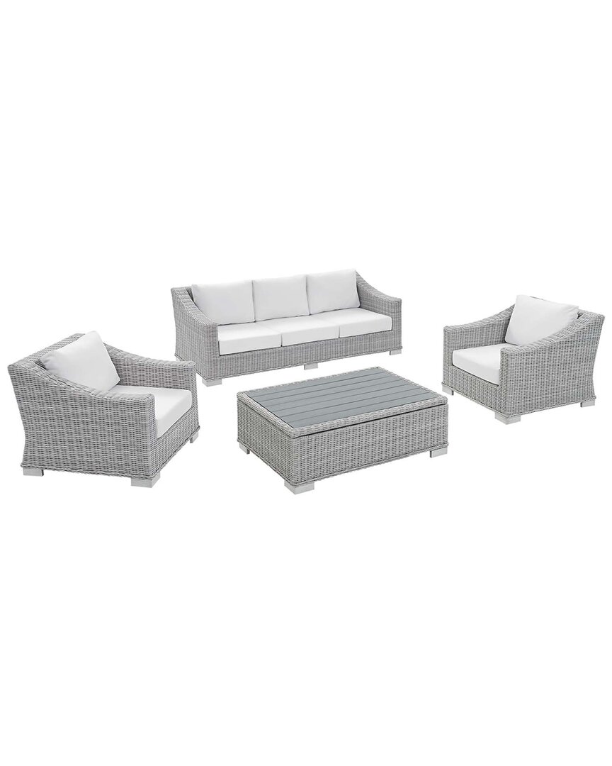 Modway Conway Sunbrella Outdoor Patio Rattan 4-piece Furniture Set In Gray
