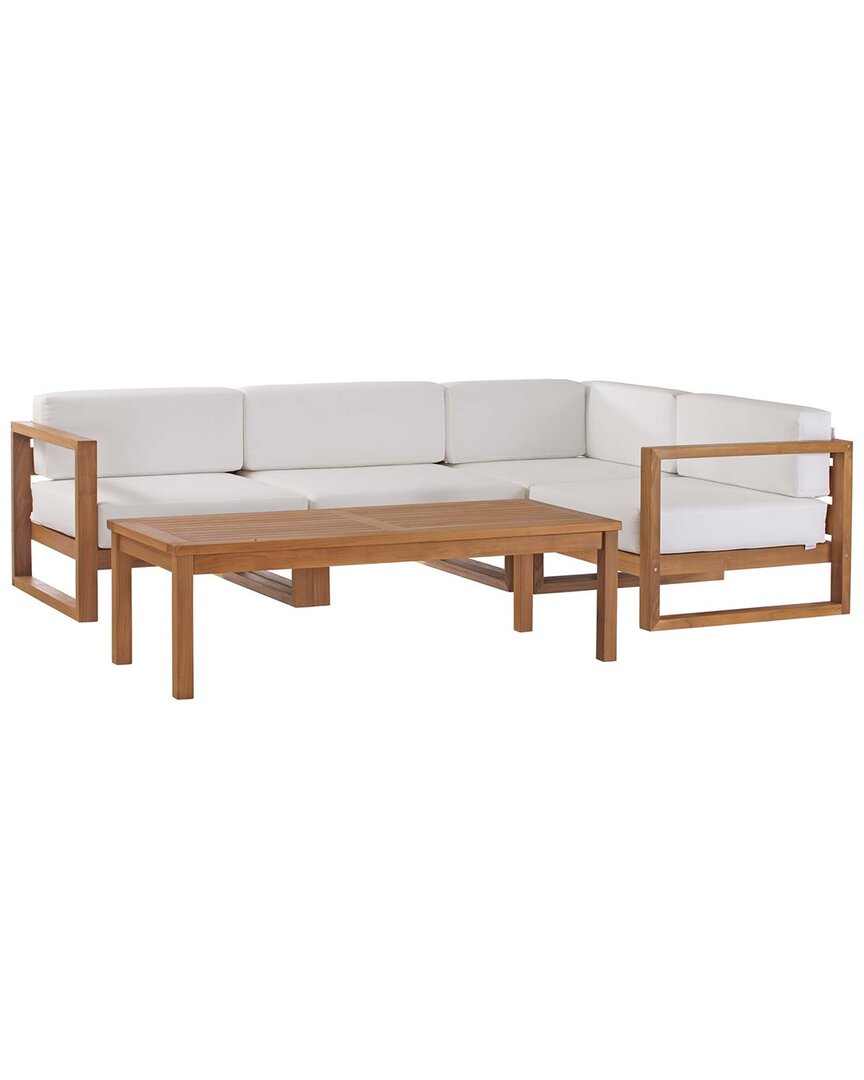 Modway Upland Teak Outdoor Patio 4-piece Sectional Sofa Set In Beige