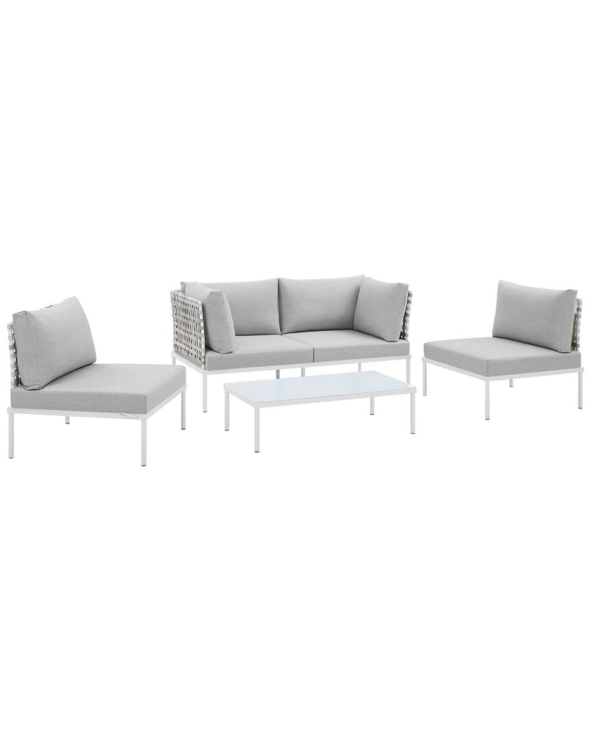 Modway Harmony 4-piece Sunbrella Basket Weave Outdoor Patio Seating Set In Taupe