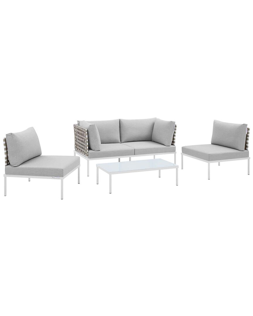 Modway Harmony 4-piece Sunbrella Basket Weave Outdoor Patio Seating Set In Beige