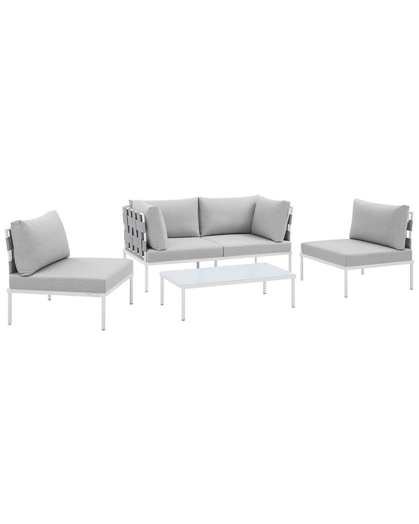 Modway Harmony 4-piece Sunbrella Basket Weave Outdoor Patio Seating Set In Gray