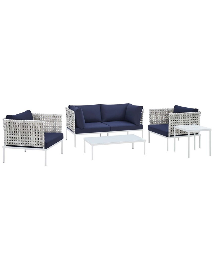 Modway Harmony 5-piece Sunbrella Basket Weave Outdoor Patio Seating Set In Taupe