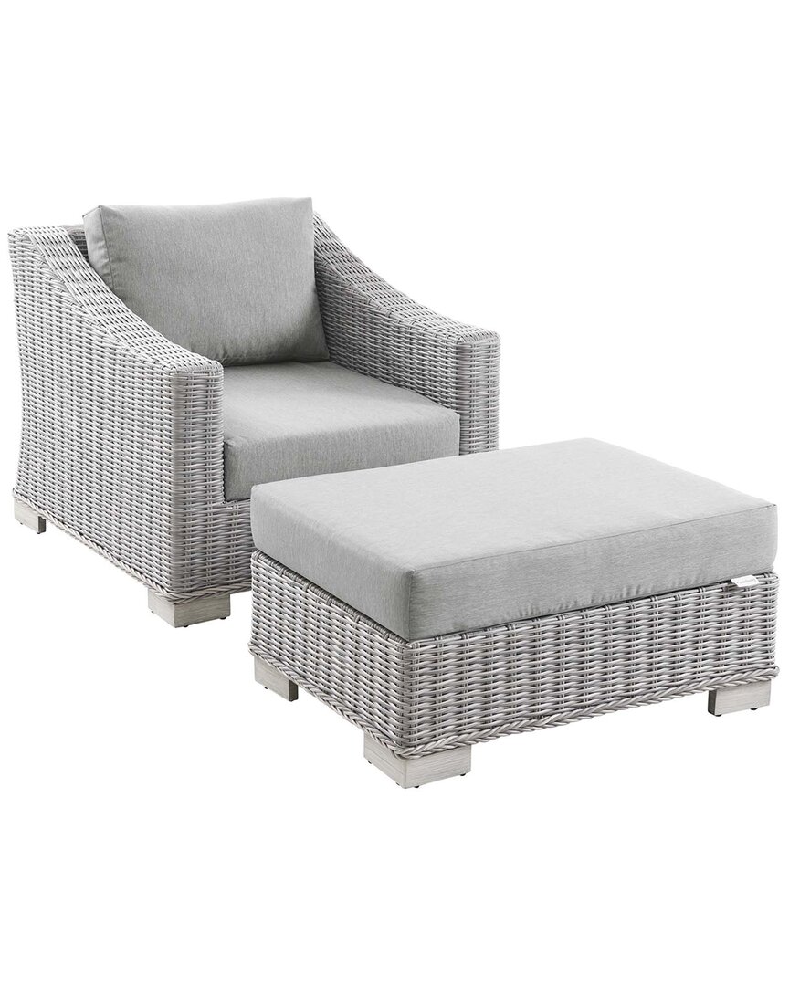 Modway Conway Outdoor Patio Rattan 2-piece Armchair & Ottoman Set In Gray
