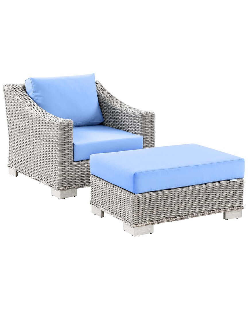 Modway Conway Outdoor Patio Rattan 2-piece Armchair & Ottoman Set In Gray