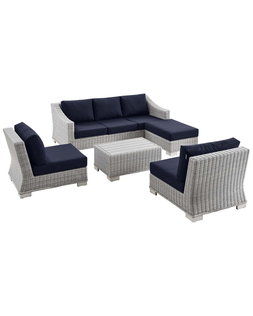 Modway Conway 5-piece Outdoor Patio Rattan Furniture Set In Gray