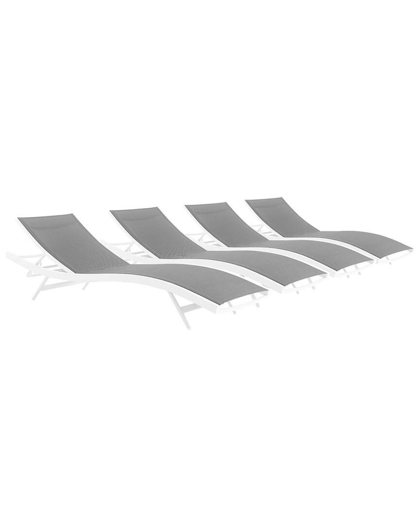 Modway Glimpse Set Of 4 Outdoor Patio Mesh Chaise Loungers In White