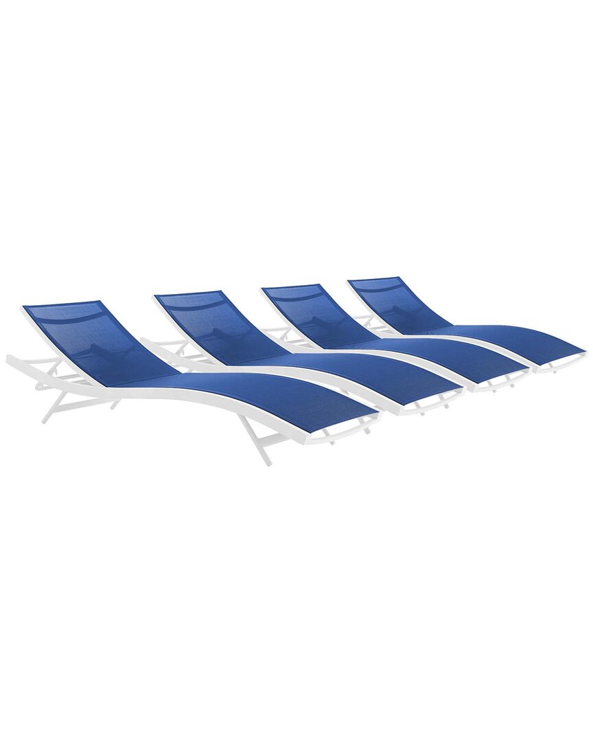 Modway Glimpse Set Of 4 Outdoor Patio Mesh Chaise Loungers In White