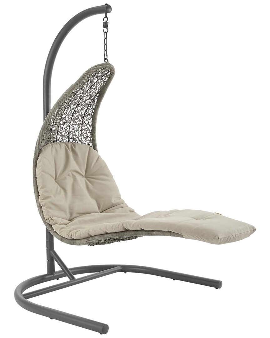 Modway Landscape Hanging Chaise Lounge Outdoor Patio Swing Chair In Brown