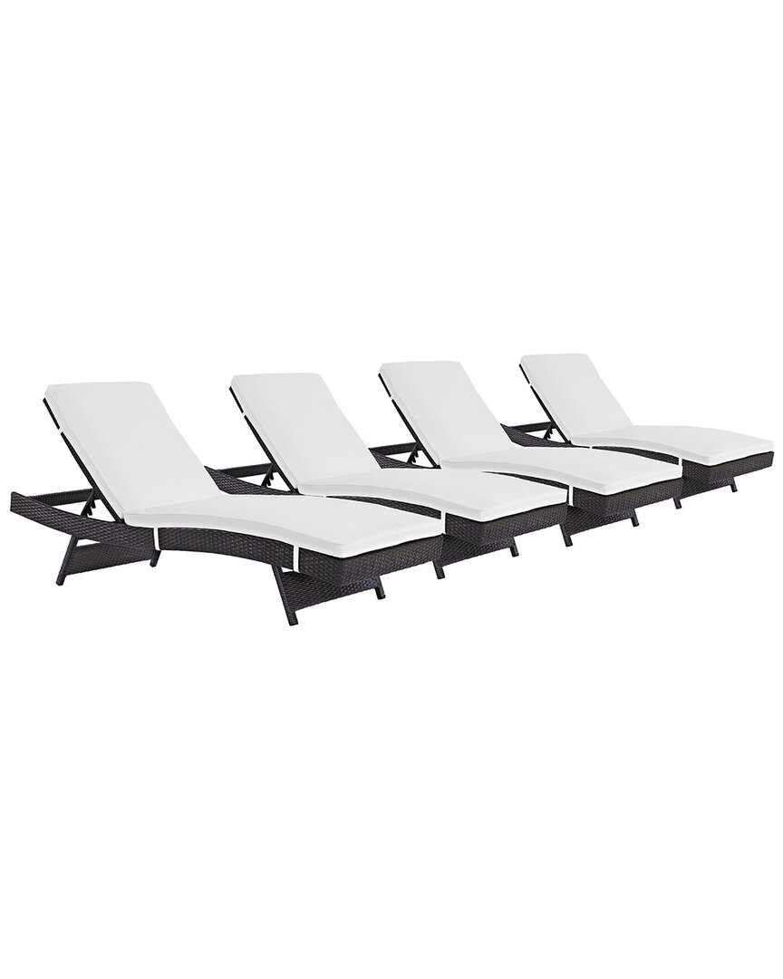 Modway Convene Set Of 4 Outdoor Patio Chaise Loungers In Brown