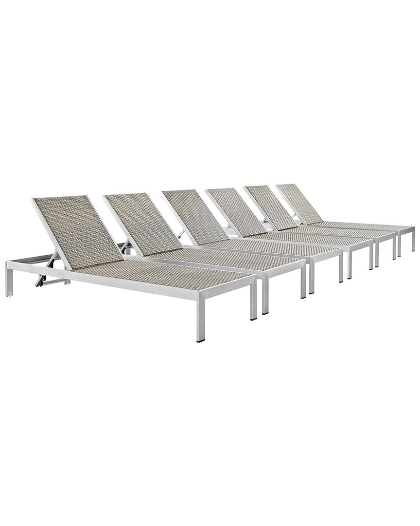 Modway Shore Set Of 6 Outdoor Patio Chaise Loungers In Silver
