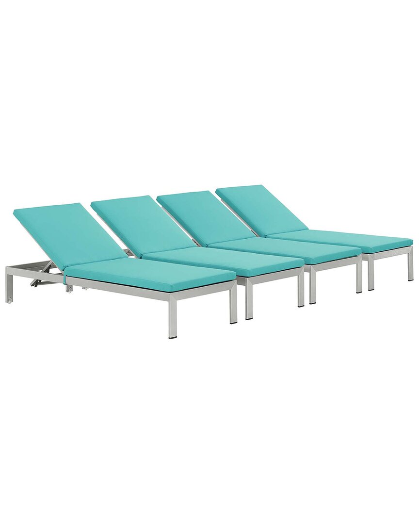 Modway Shore Set Of 4 Outdoor Patio Chaise With Cushions In Silver