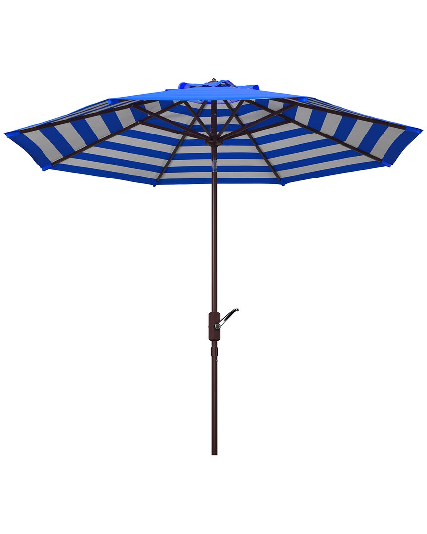 Safavieh Athens Inside Out Striped 9ft Crank Outdoor Auto Tilt Umbrella In Blue