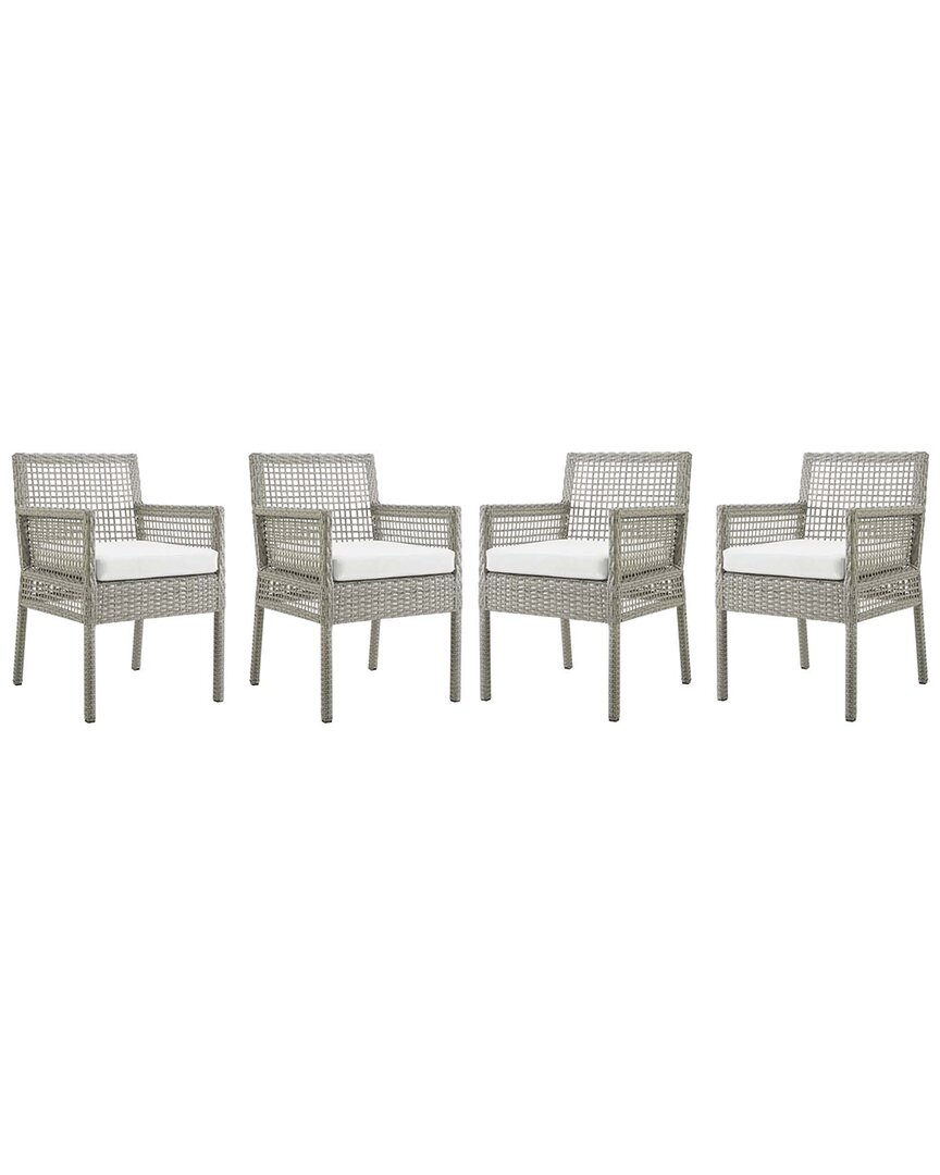 MODWAY DISCONTINUED MODWAY AURA OUTDOOR SET OF 4 DINING ARMCHAIRS PATIO WICKER RATTAN 