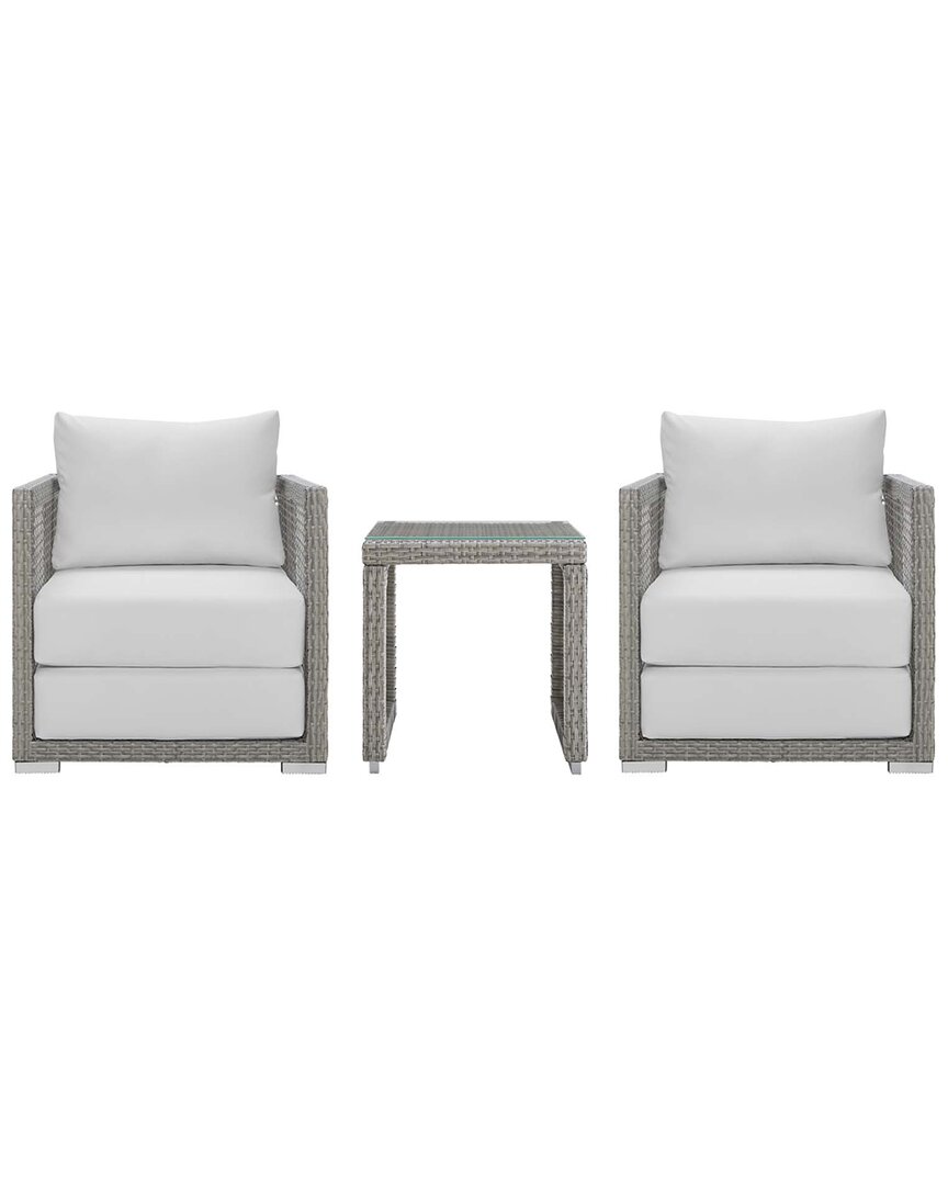 Modway Aura 3pc Outdoor Patio Wicker Rattan Set In Grey