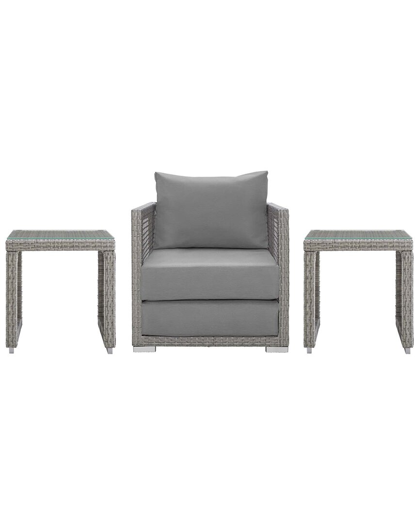 Modway Aura 3pc Outdoor Patio Wicker Rattan Set In Grey