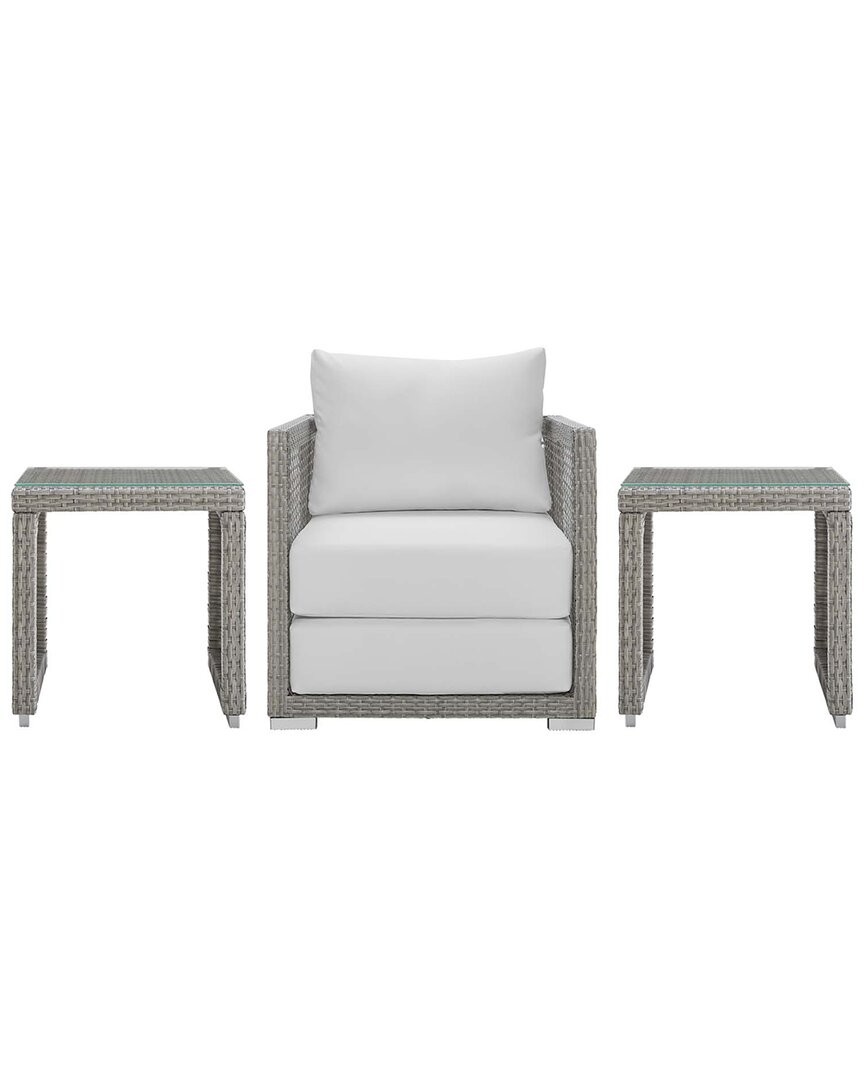 Modway Aura 3pc Outdoor Patio Wicker Rattan Set In Grey