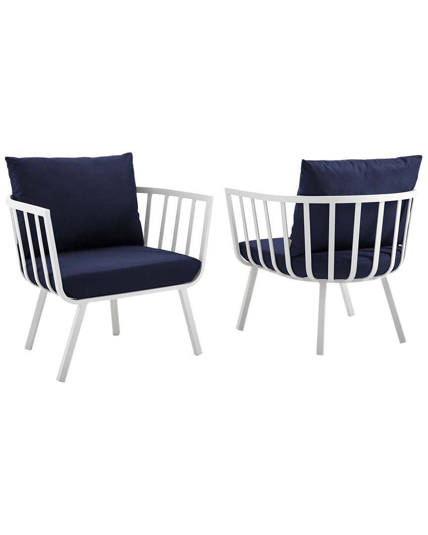 Modway Riverside Outdoor Patio Aluminum Armchair Set Of 2 In White