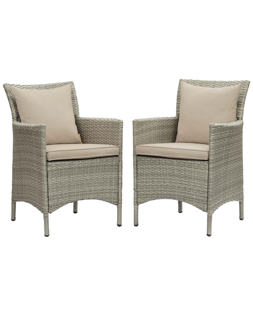 Modway Conduit Outdoor Patio Wicker Rattan Dining Armchair Set Of 2 In Grey