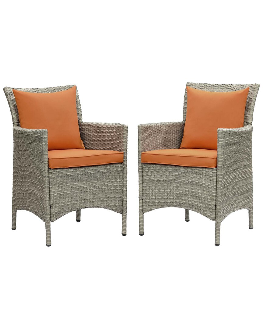 Modway Conduit Outdoor Patio Wicker Rattan Dining Armchair Set Of 2 In Grey