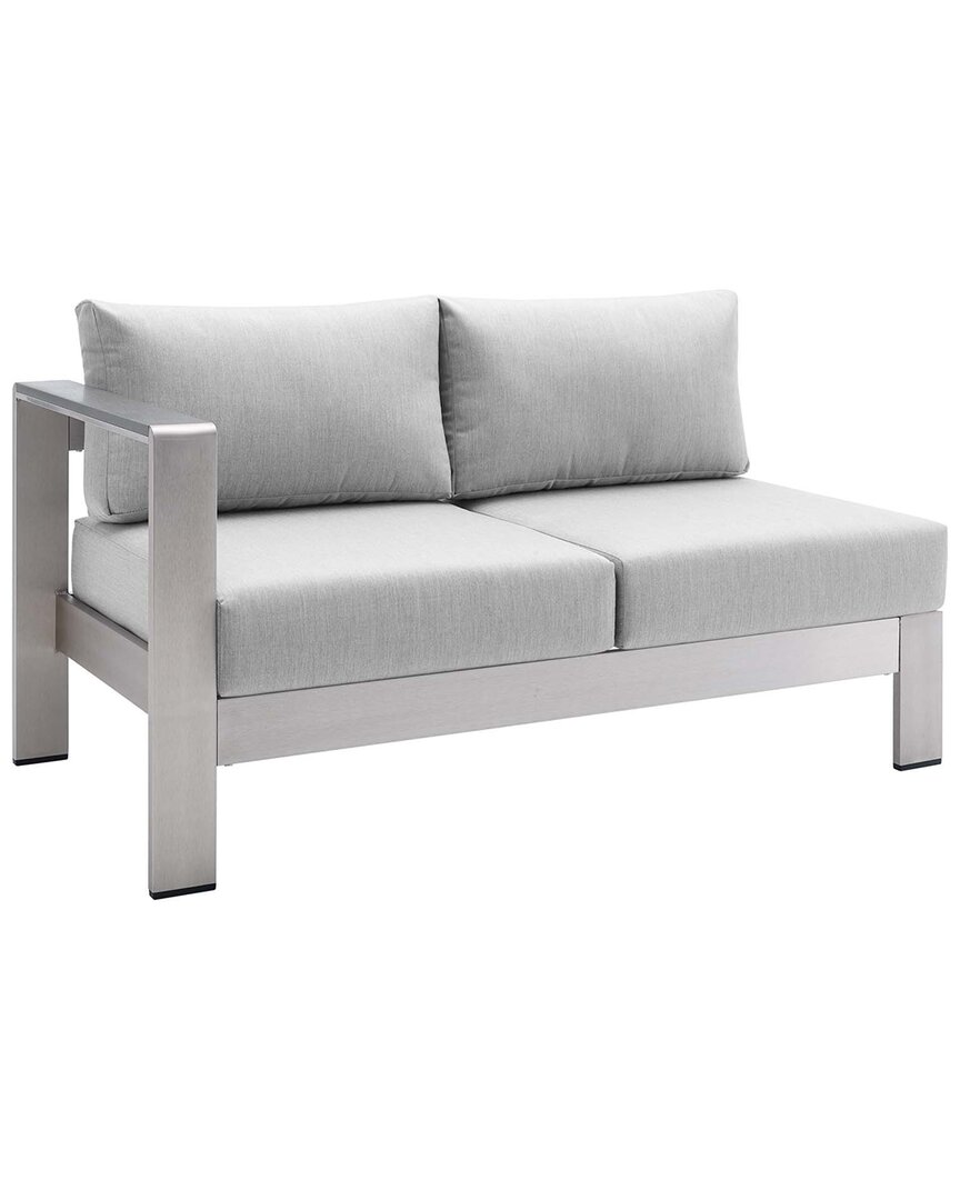 Modway Shore Sunbrella® Fabric Aluminum Outdoor Patio Left-arm Loveseat In Silver