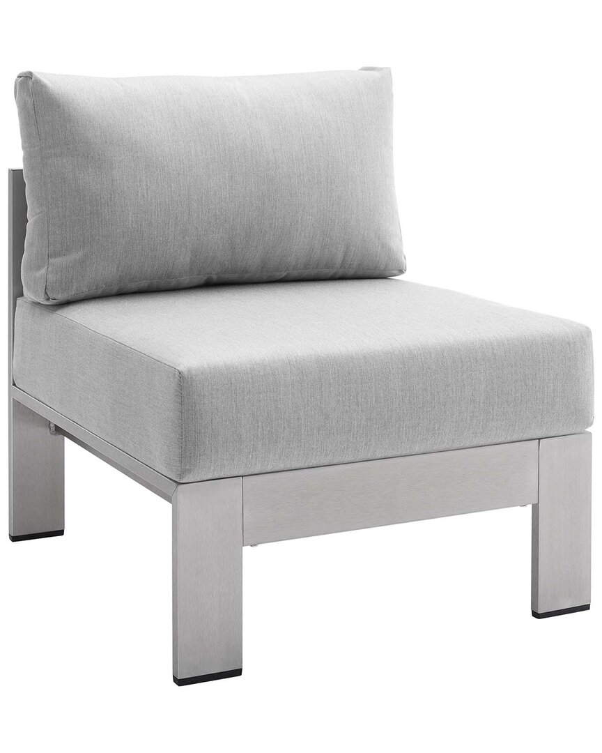 Modway Shore Sunbrella® Fabric Aluminum Outdoor Patio Armless Chair In Silver