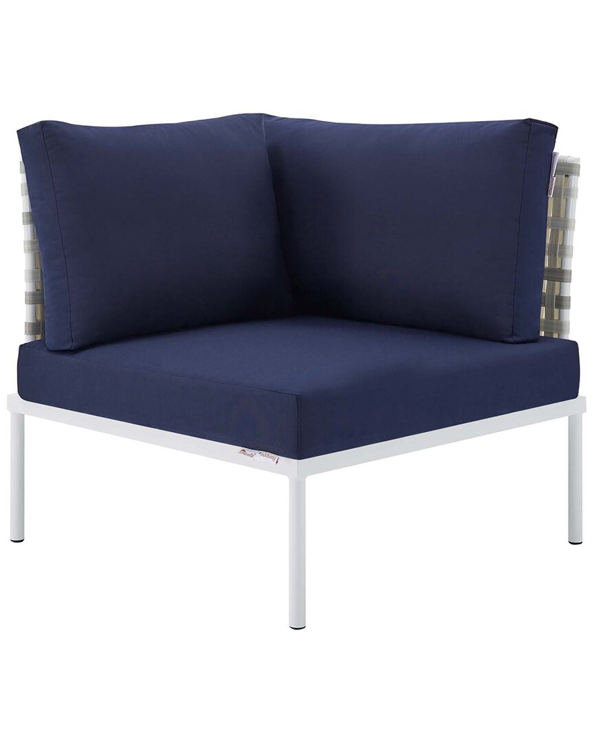 Modway Harmony Sunbrella® Basket Weave Outdoor Patio Aluminum Corner Chair In Blue