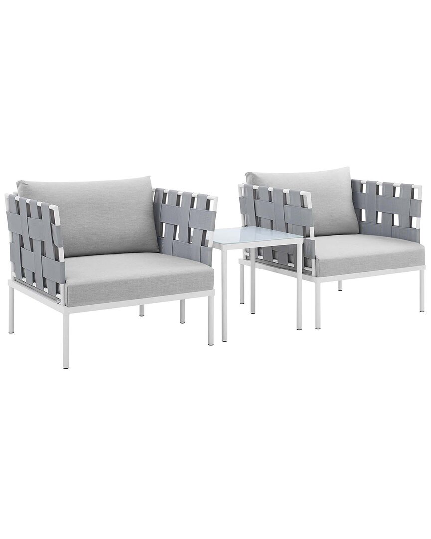 Modway Harmony 3pc Sunbrella® Outdoor Patio Aluminum Seating Set In Grey