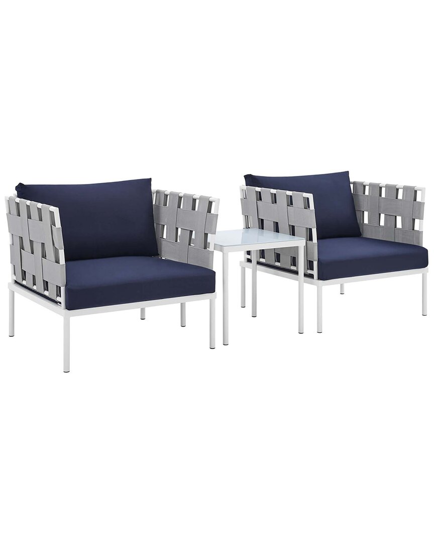 Modway Harmony 3pc Sunbrella® Outdoor Patio Aluminum Seating Set In Grey