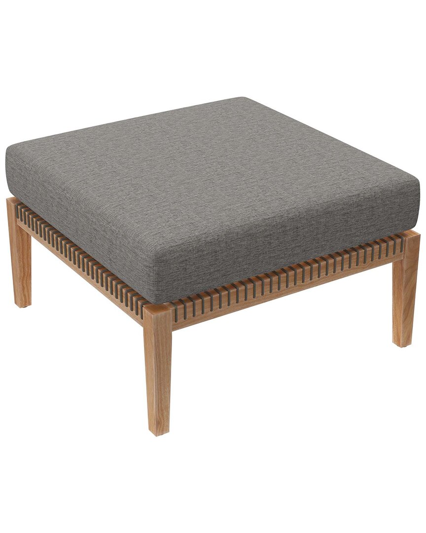 Modway Clearwater Outdoor Patio Teak Wood Ottoman In Grey