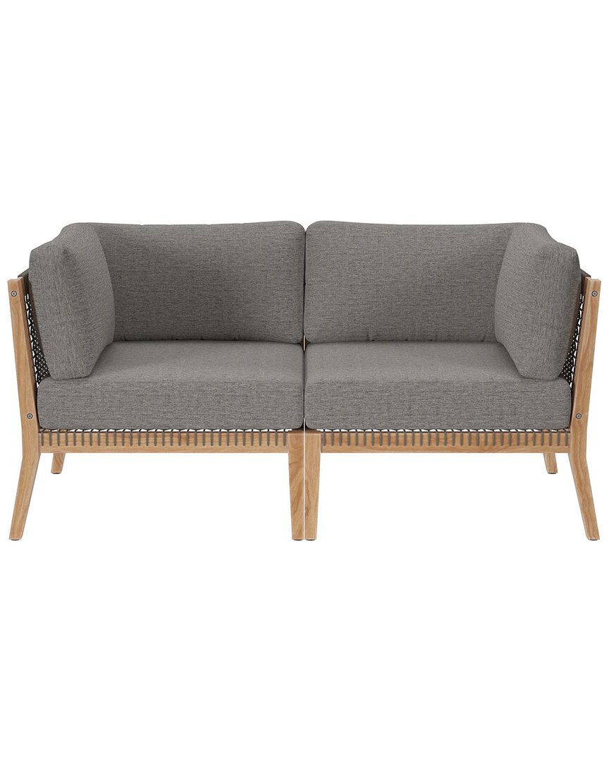 Modway Clearwater Outdoor Patio Teak Wood Loveseat In Grey