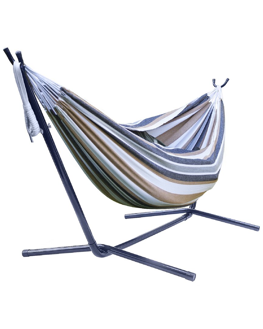Sorbus Double Hammock With Steel Stand In Brown,blue