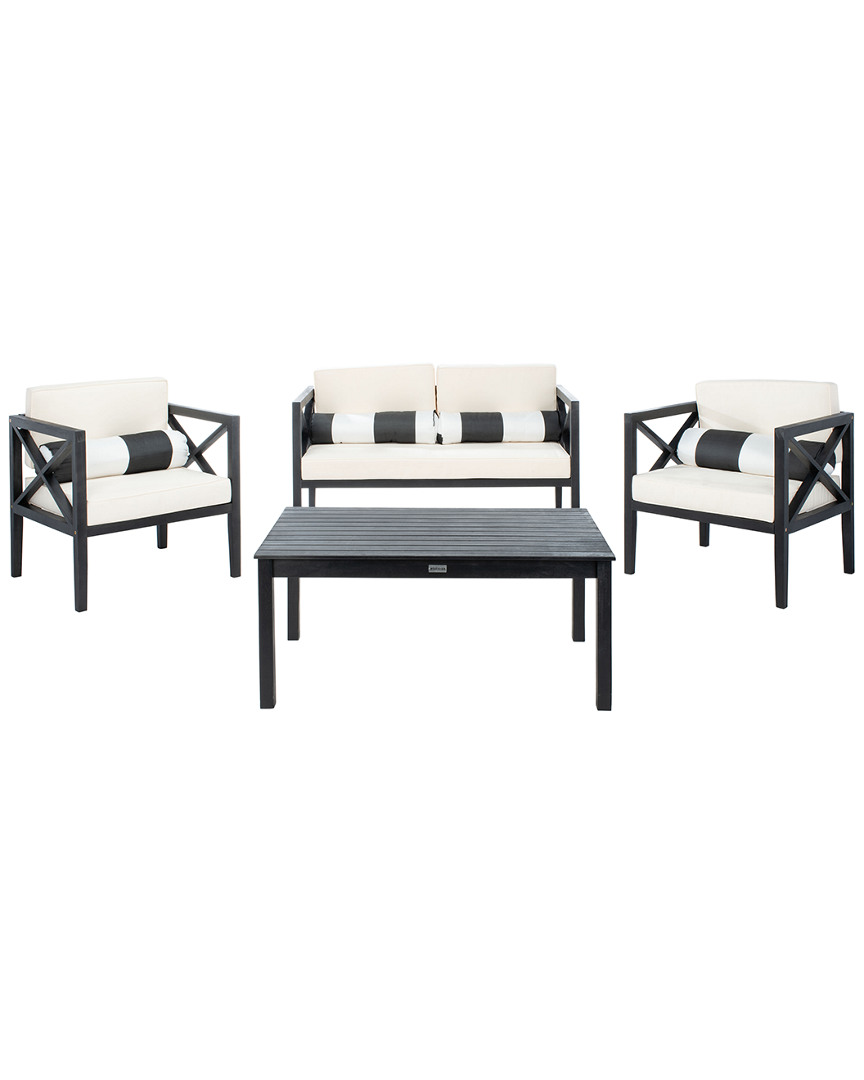 Safavieh Nunzio 4pc Outdoor Set With Accent Pillows In Black