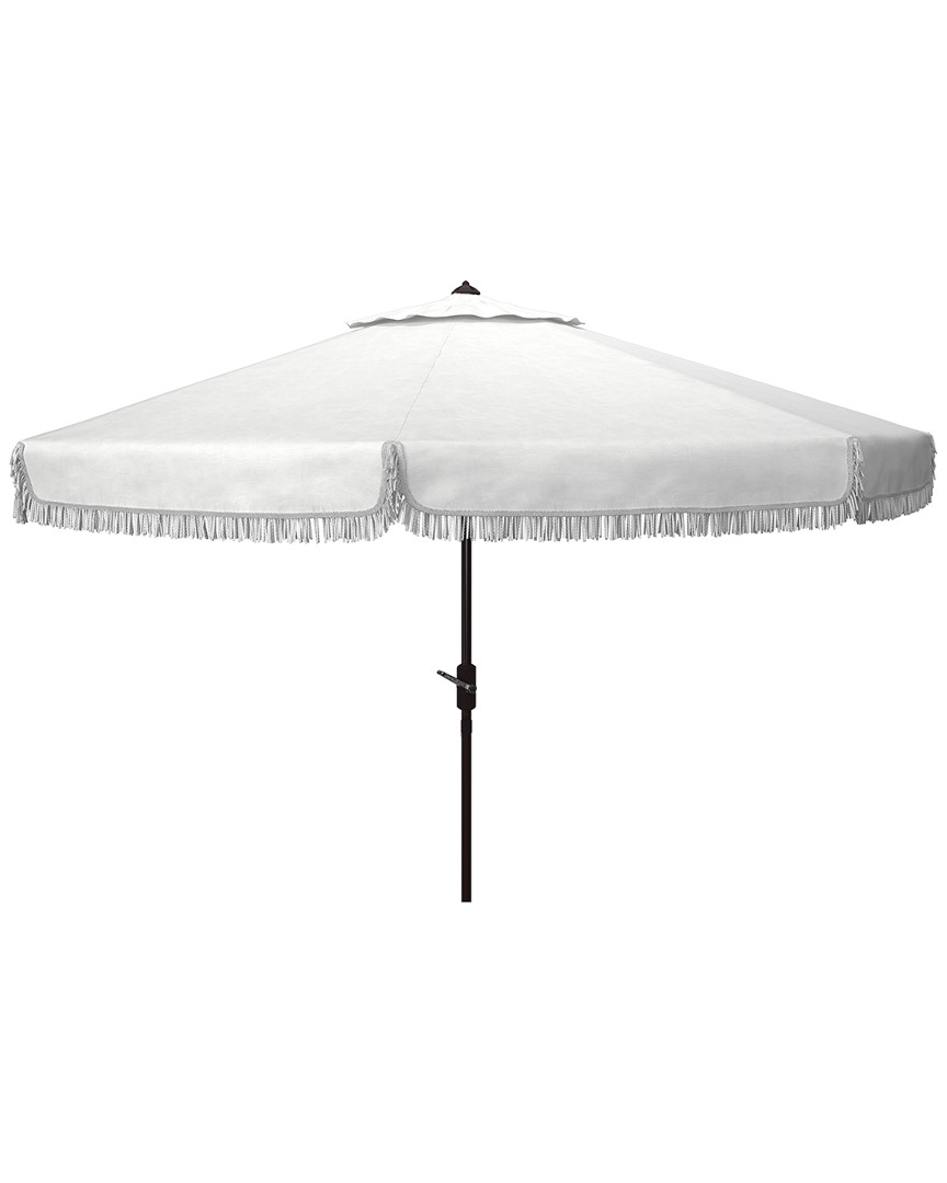 Safavieh Milan Fringe 11ft Round Crank Umbrella In White