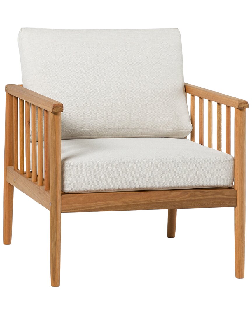 Hewson Contemporary Cushioned Eucalyptus Patio Accent Chair In Beige