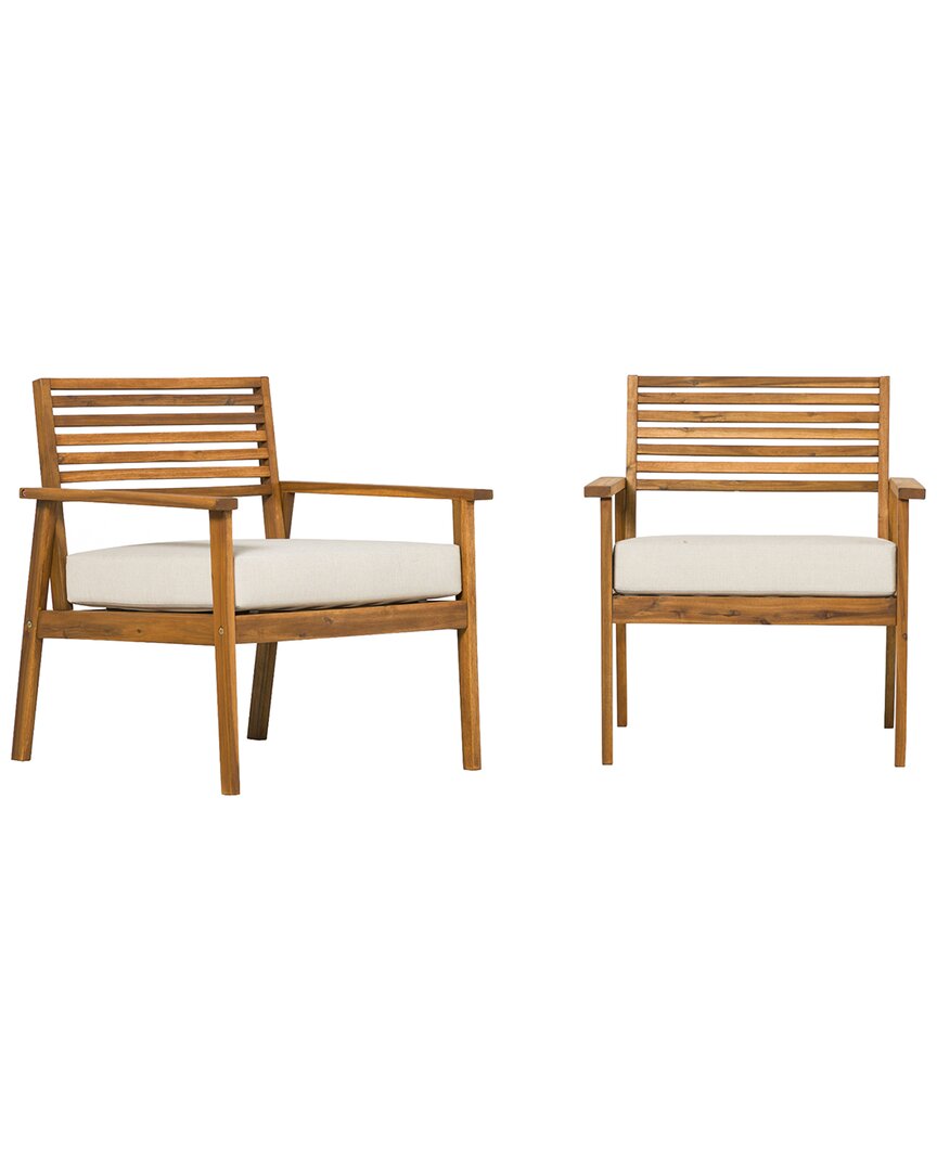 Hewson Modern 2pc Slat-back Acacia Patio Club Chair Set In Brown