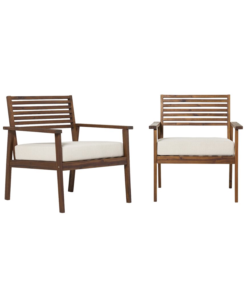 Hewson Modern 2pc Slat-back Acacia Patio Club Chair Set In Brown