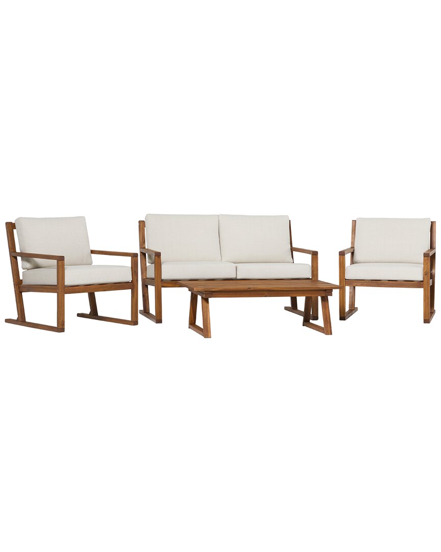 Hewson Contemporary 4pc Slat-back Angled Patio Chat Set In Brown